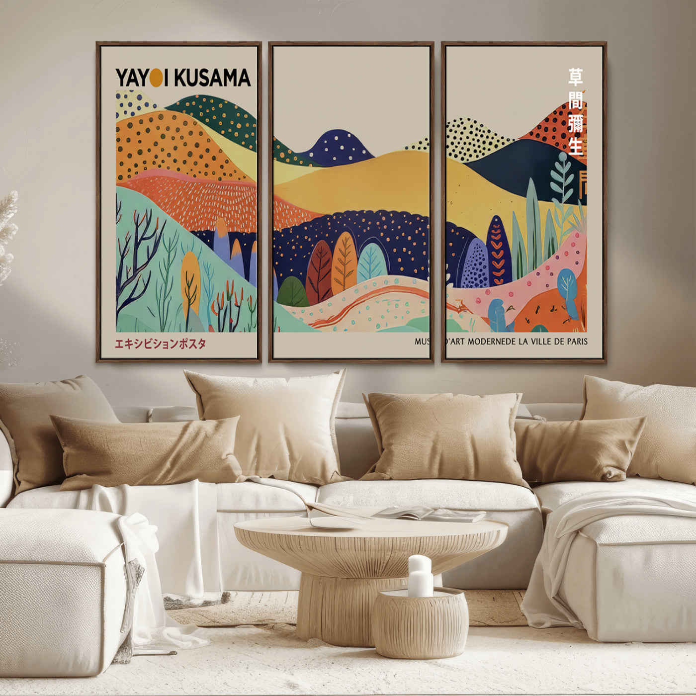 MGV-FC-48X32-3P - Framed Yayoi Kusama 1986 Wall Art Print – Japanese Wall Art Print, Wabi Sabi Yayoi Kusama Print -