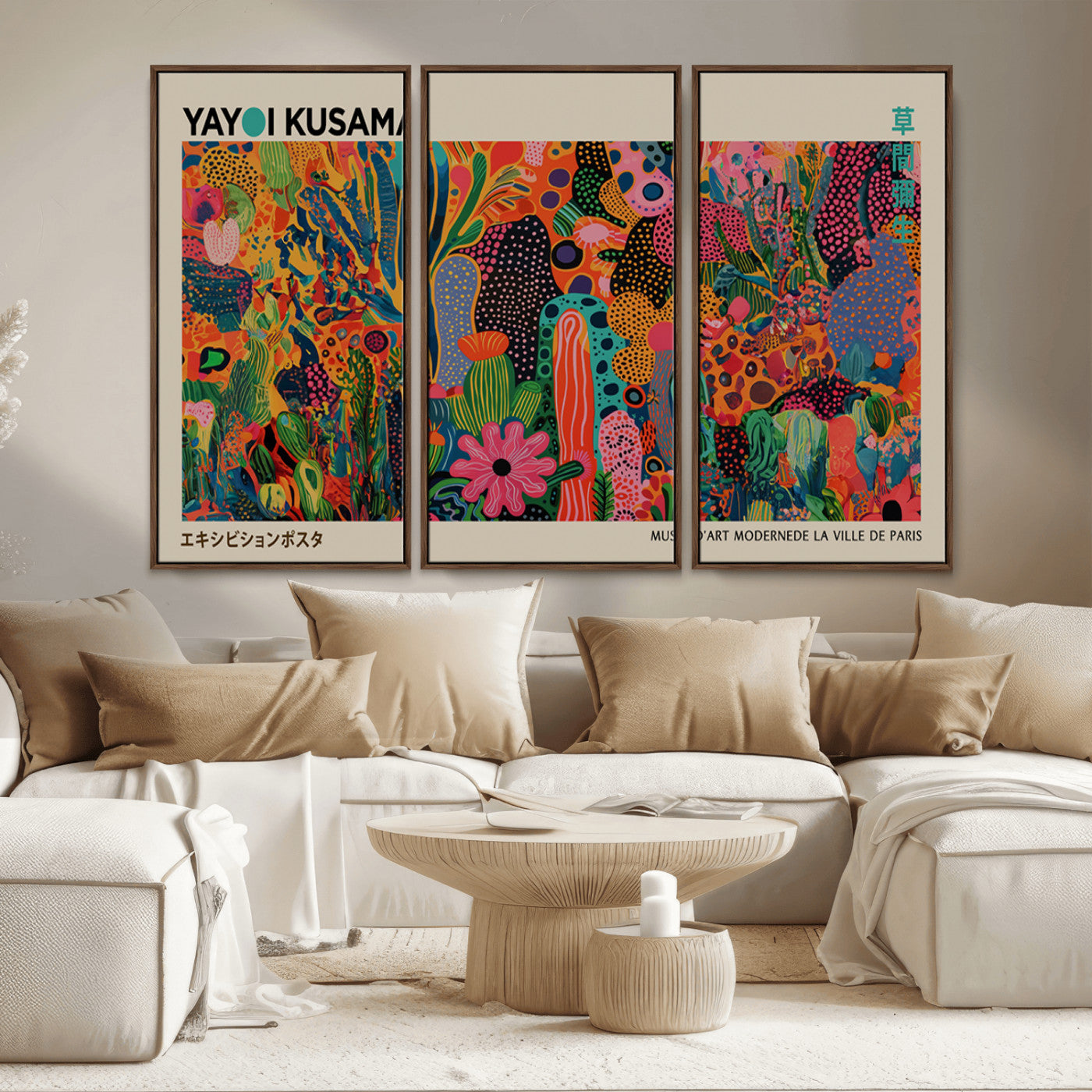 MGV-FC-48X32-3P - Framed Yayoi Kusama 1986 Wall Art Print – Japanese Wall Art Print, Wabi Sabi Yayoi Kusama Print -