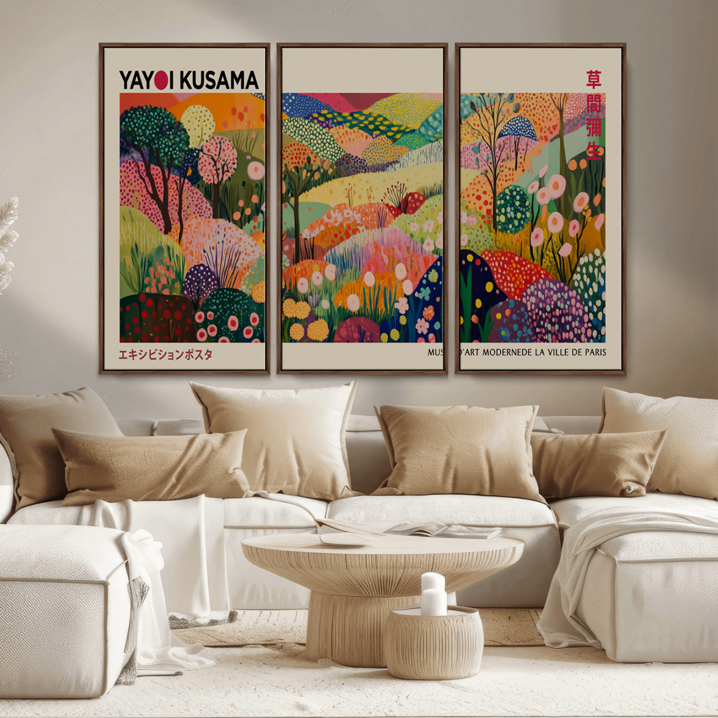 MGV-FC-48X32-3P - Framed Yayoi Kusama 1986 Wall Art Print – Japanese Wall Art Print, Wabi Sabi Yayoi Kusama Print -