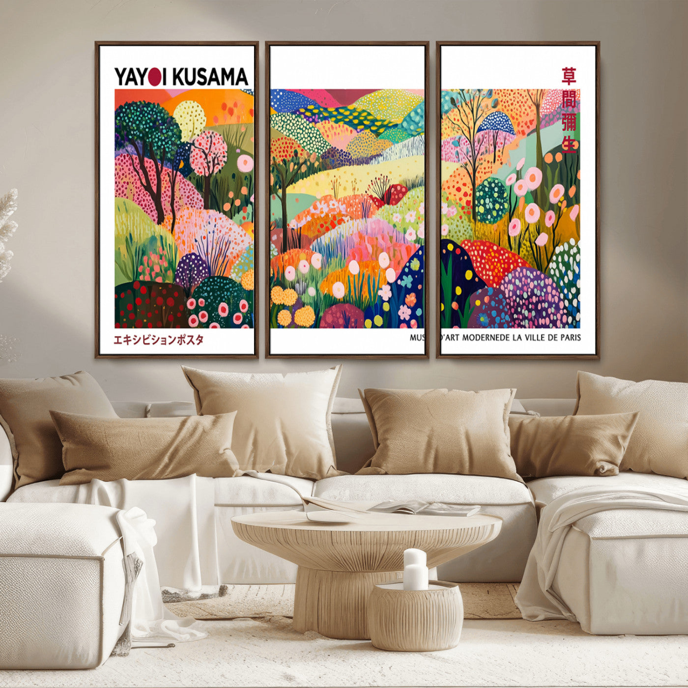 MGV-FC-48X32-3P - Framed Yayoi Kusama 1986 Wall Art Print – Japanese Wall Art Print, Wabi Sabi Yayoi Kusama Print -