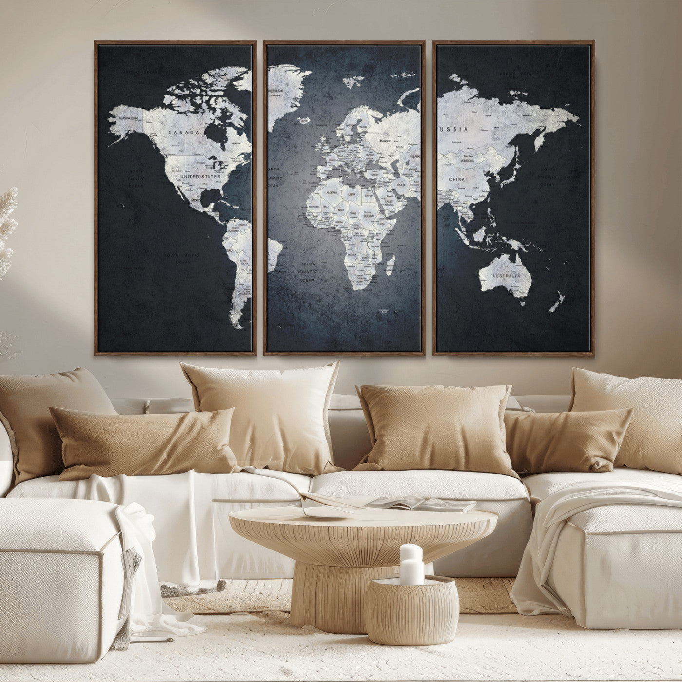MGV-FC-48X32-3P - World Map Wall Art Canvas Print for Home and Office Decor