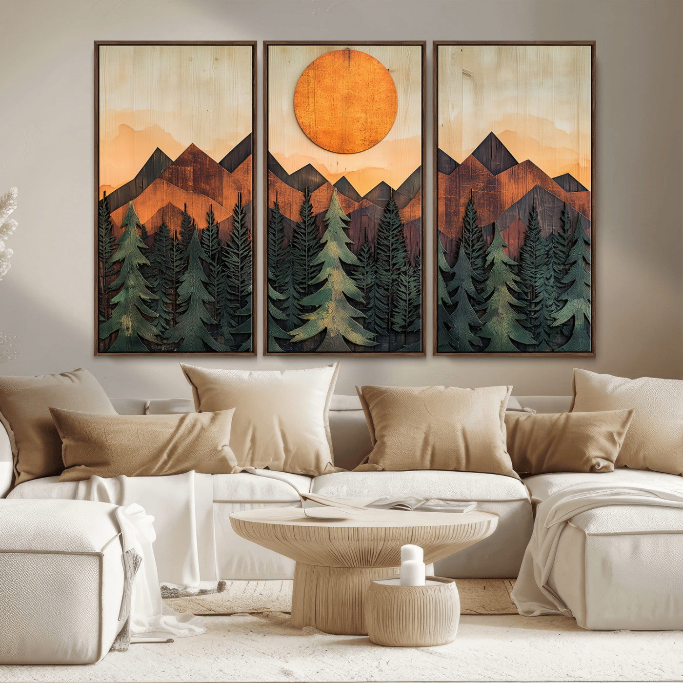 MGV-FC-48X32-3P - Sunset Mountain Landscape Canvas Wall Art Print - Nature Decor for Living Room, Office