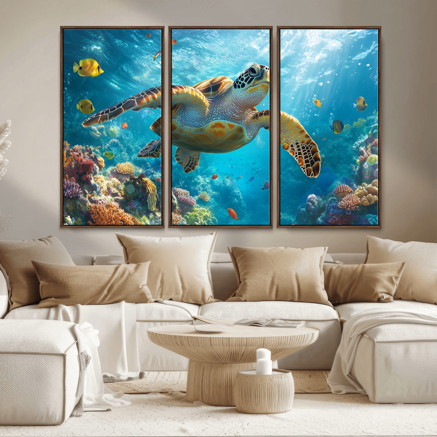 MGV-FC-48X32-3P - Sea Turtle Underwater Canvas Wall Art Print - Vibrant Ocean Wildlife Decor, Marine Wall Art