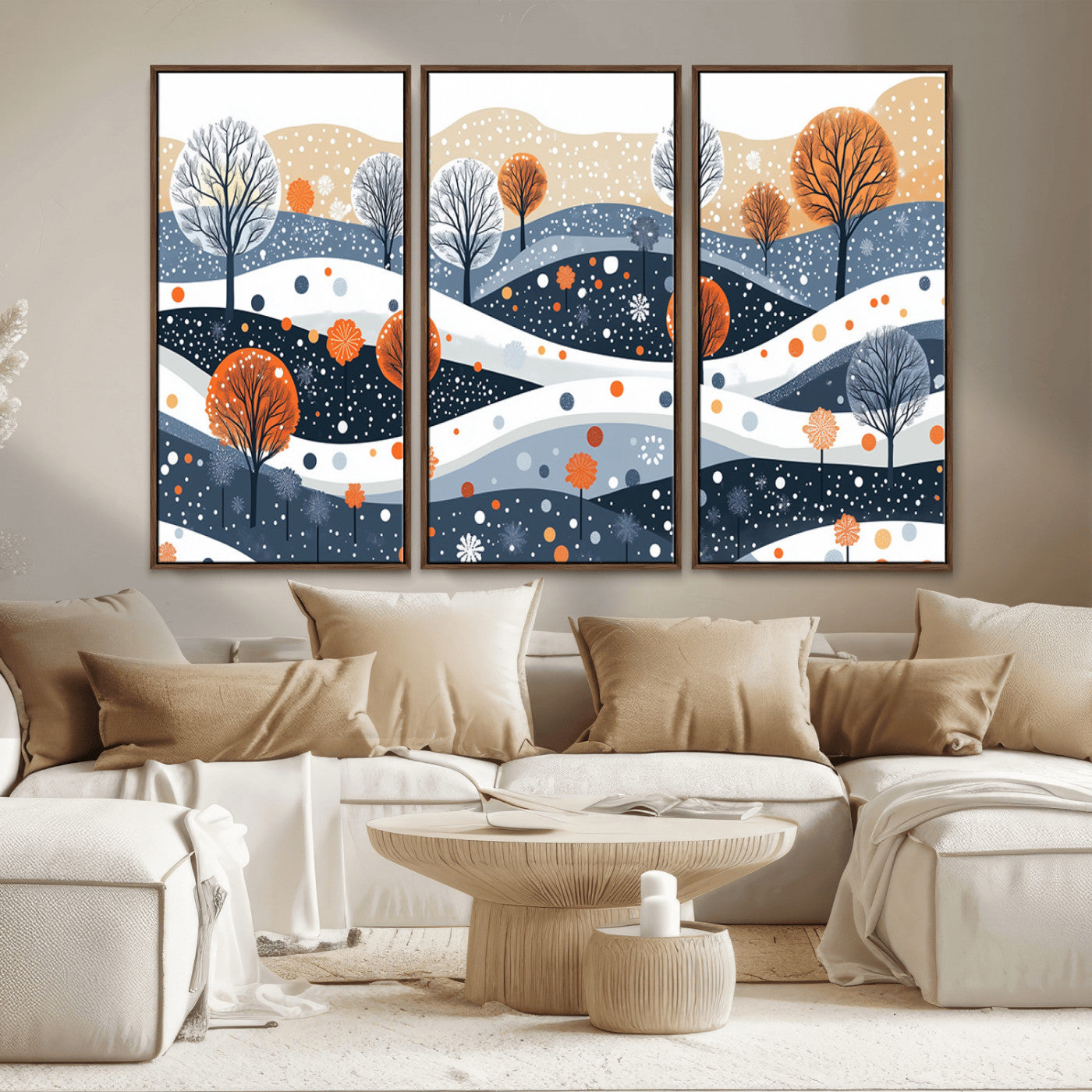MGV-FC-48X32-3P - Abstract Winter Landscape Canvas Wall Art Print -  Large Colorful Nature Wall Decor