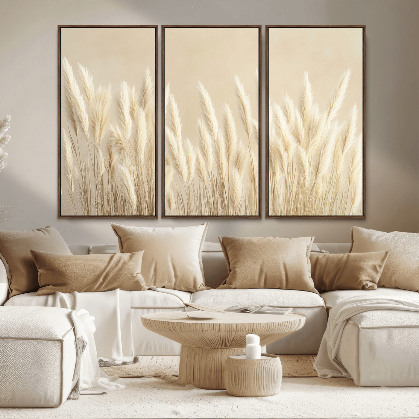 MGV-FC-48X32-3P - Grass Wall Art Print - Elegant Neutral Decor for Living Room, Boho Minimalist Artwork, Ready to Hang