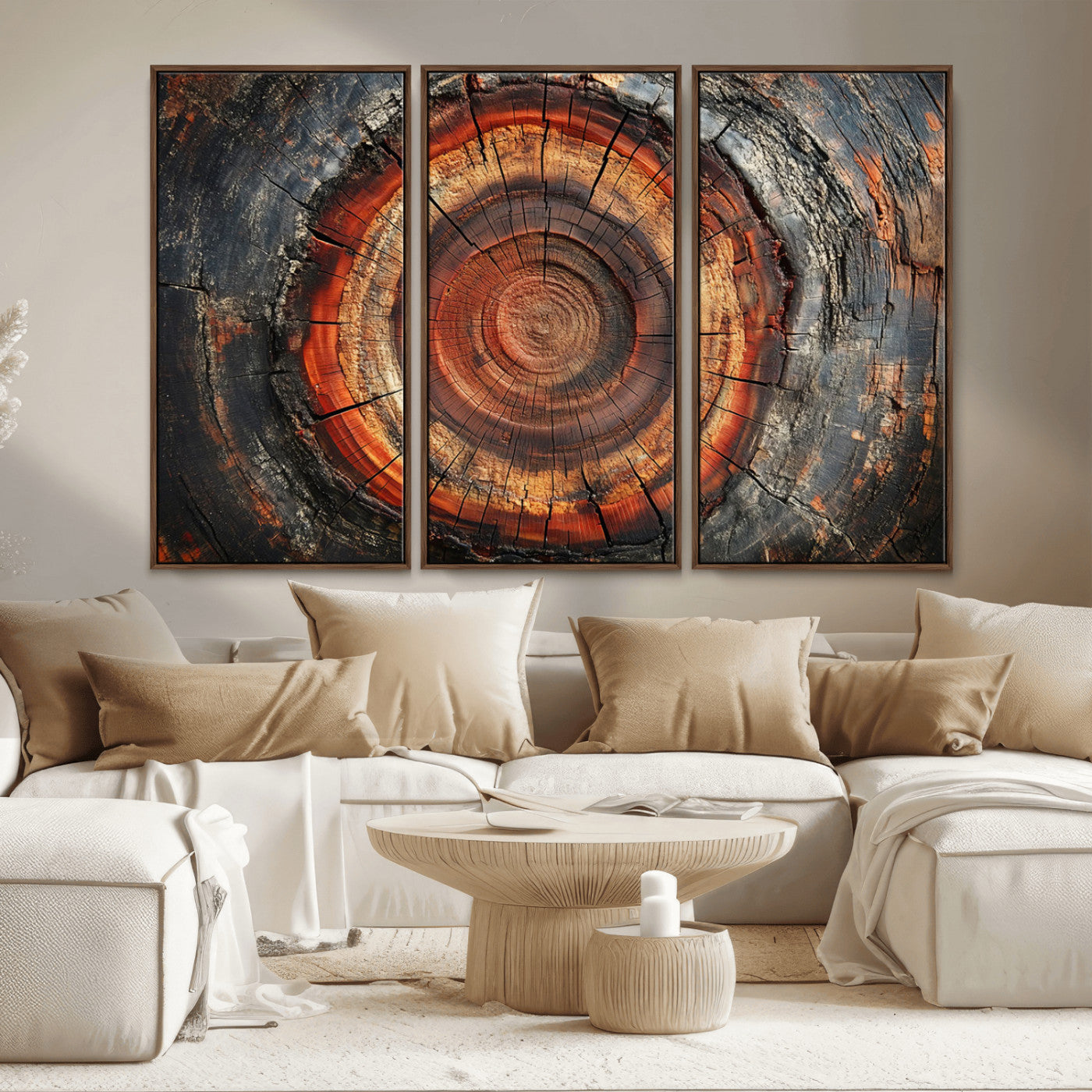 MGV-FC-48X32-3P - Wood Grain Canvas Wall Art - Framed Abstract Tree Ring Framed Wall Art, Wood Grain Canvas Wall