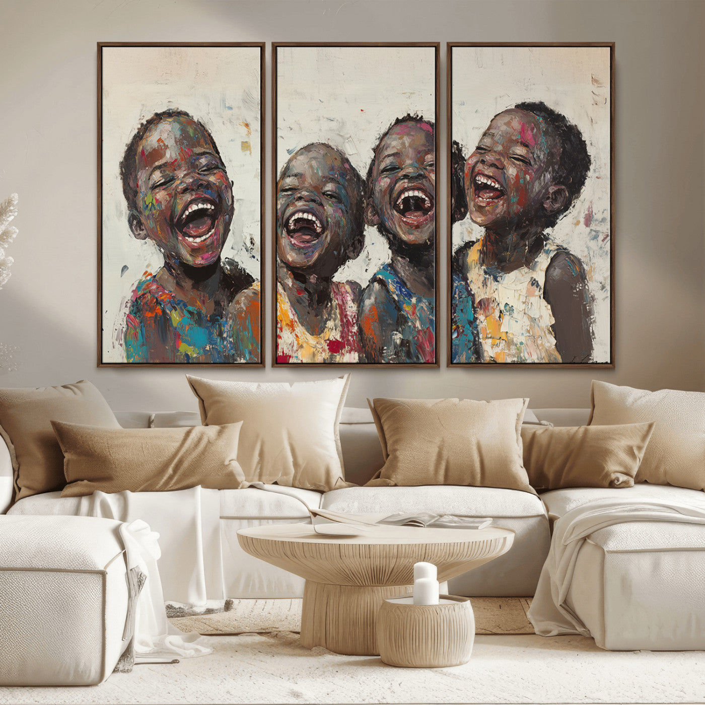 85256-MGV-CV-36X24-Shai Yossef Print - Joyful Childhood Canvas Wall Art - Expressive Impasto Painting of Laughing