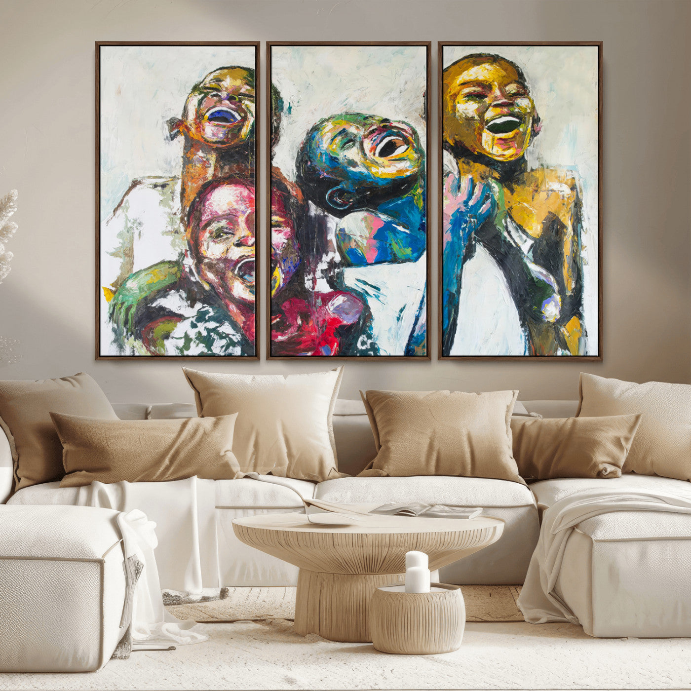 MGV-FC-48X32-3P - Shai Yossef Style Canvas Art - Joyful African Black Kids Impasto Painting with Vibrant Brushstrokes,