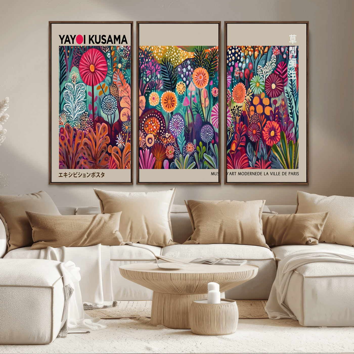 MGV-FC-48X32-3P - Yayoi Kusama Wall Art Canvas Print, Abstract Art, Large Yayoi Kusama Framed Wall Art Print, Japanese