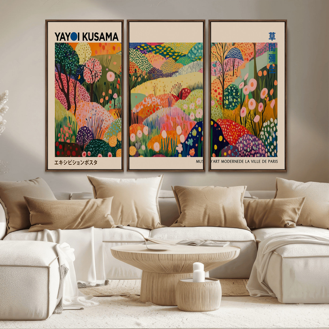 MGV-FC-48X32-3P - Yayoi Kusama Japanese Art Canvas Print, Abstract Art, Large Yayoi Kusama Framed Print, Japanese Wabi