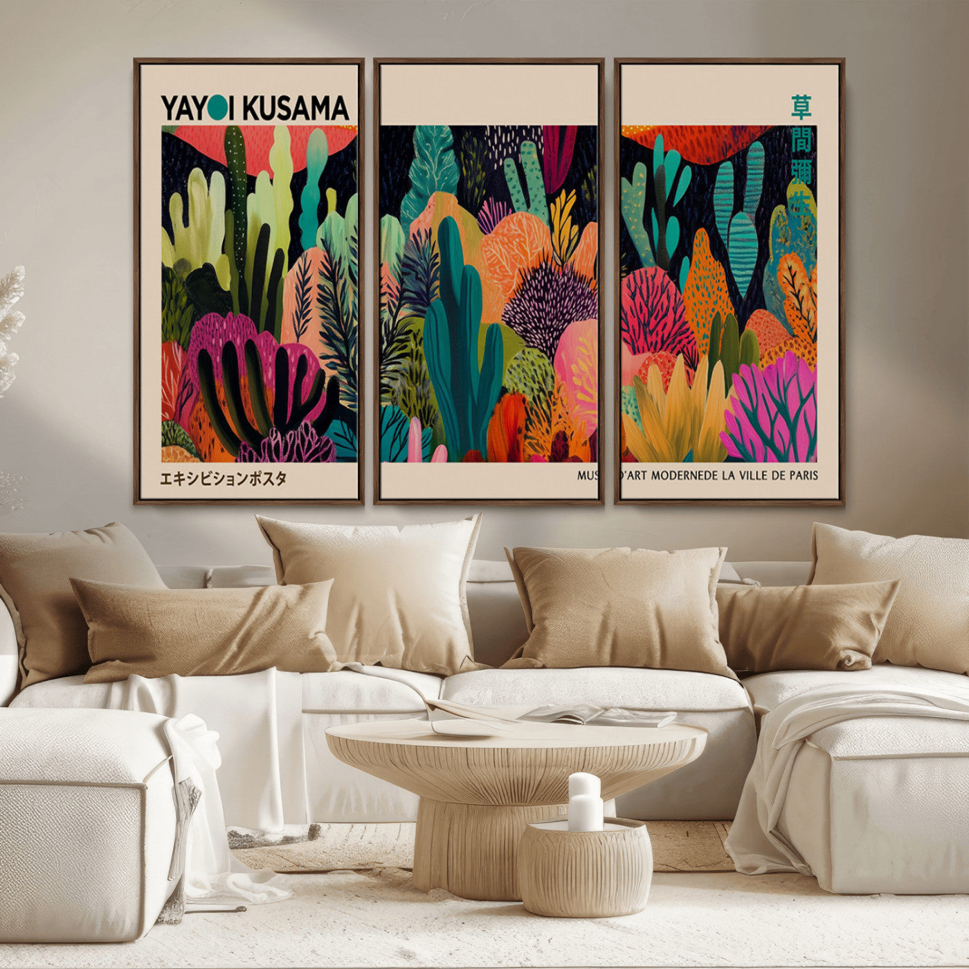 MGV-FC-48X32-3P - Yayoi Kusama Wall Art Canvas Print, Abstract Art, Large Yayoi Kusama Framed Canvas Print, Japanese