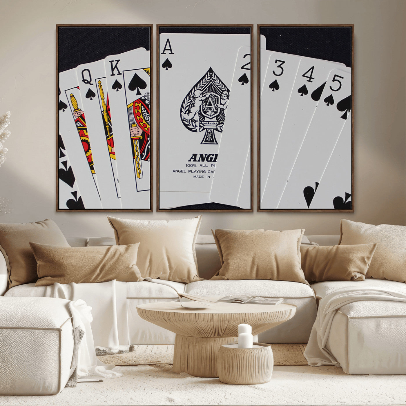 MGV-FC-48X32-3P - Poker Wall Art - Playing Cards Canvas Wall Art Print - Ace of Spades and Royal Flush Design, Perfect
