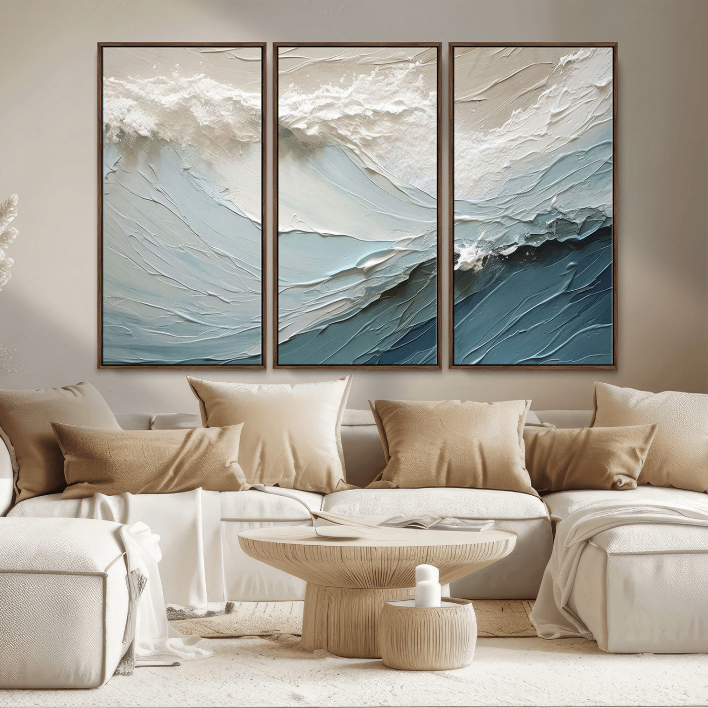 MGV-FC-48X32-3P - Waves Abstract Wall Art Print, Modern Framed Abstract Canvas Print, Abstract Painting for Living