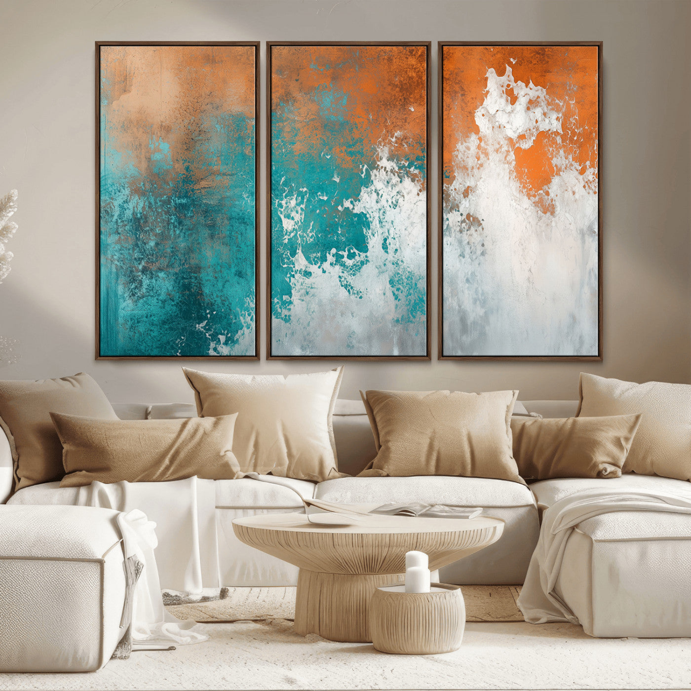 MGV-FC-48X32-3P - Vintage Abstract Print - Bold Teal and Orange Canvas Wall Art - Retro-Vintage Abstract Orange Canvas