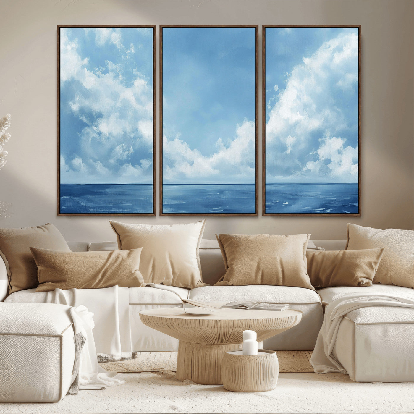 MGV-FC-48X32-3P - Abstract Ocean Print Artwork- Serene Blue Ocean Canvas Wall Art - Minimalist Ocean and Sky Canvas