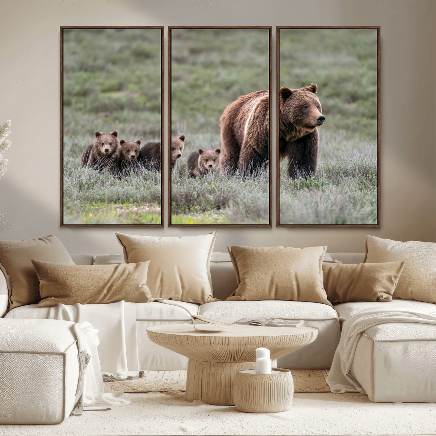 MGV-FC-48X32-3P - Wildlife Photography of 399 Grizzly Bear Cubs | Queen of the Tetons Canvas Wall Art Print
