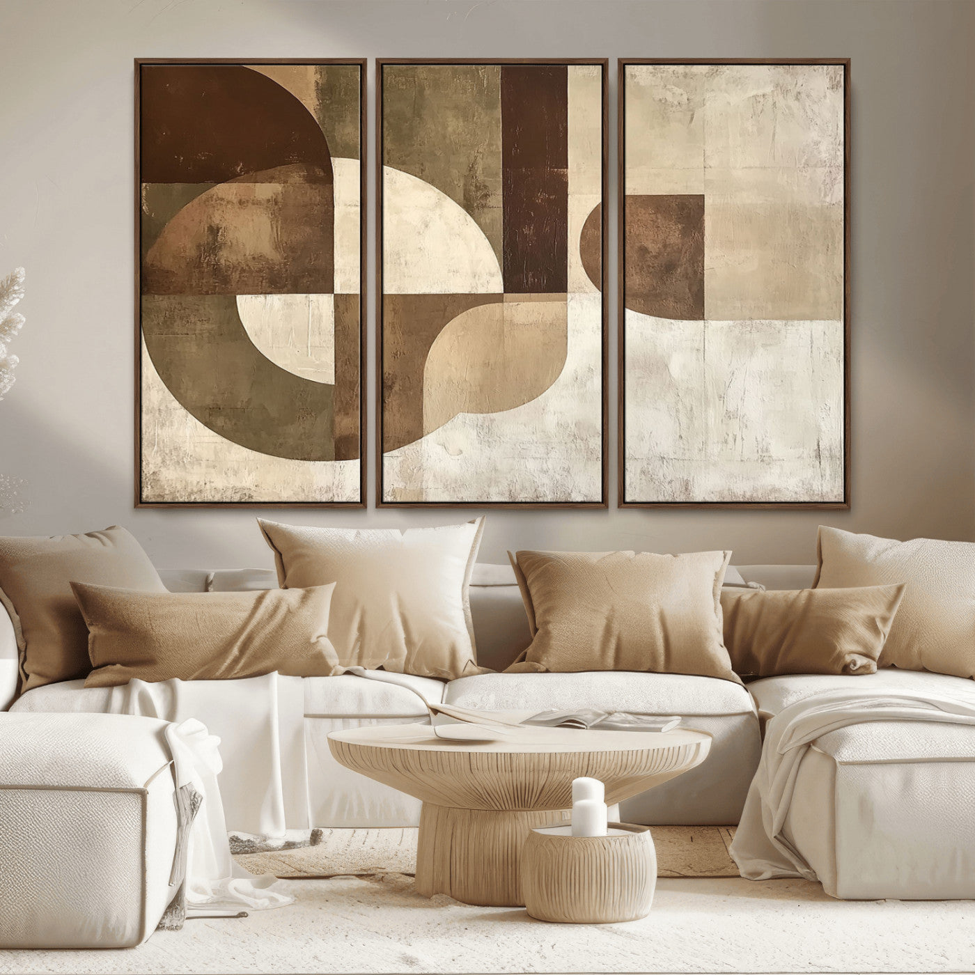 MGV-FC-48X32-3P - Wabi Sabi Geometric Wall Art | Abstract Modern Minimalist Canvas Print with Neutral Mid Century Art