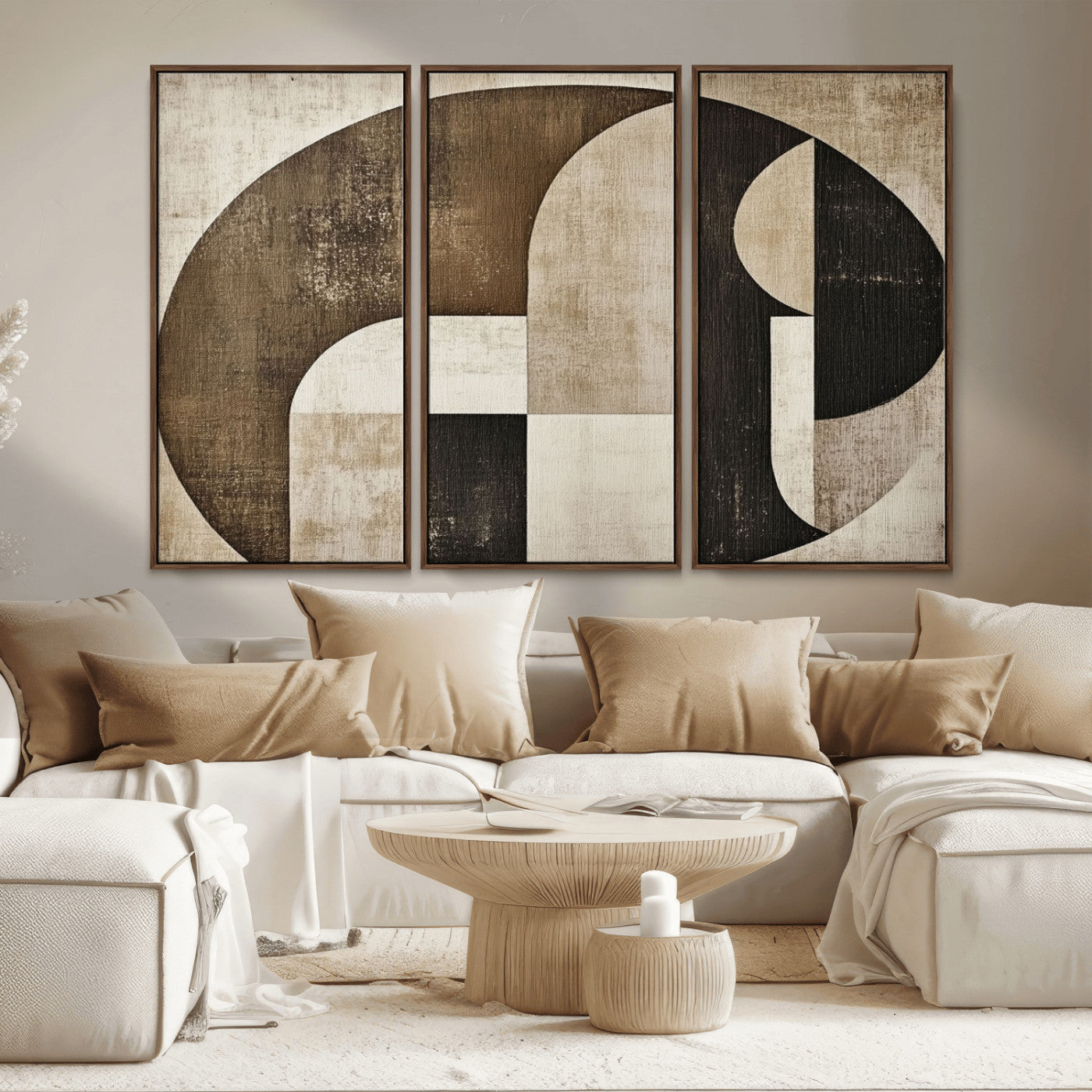 MGV-FC-48X32-3P - Wabi Sabi Abstract Wall Art | Geometric Modern Minimalist Canvas Print with Neutral Mid Century Art