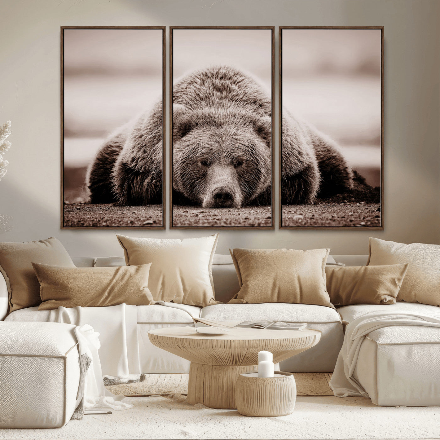 MGV-FC-48X32-3P - Grizzly Bear Wall Art Print - Bear Canvas Wall Art - Rustic Bear Portrait Canvas Print for Cabin Wall Decor and Nature-Inspired Spaces