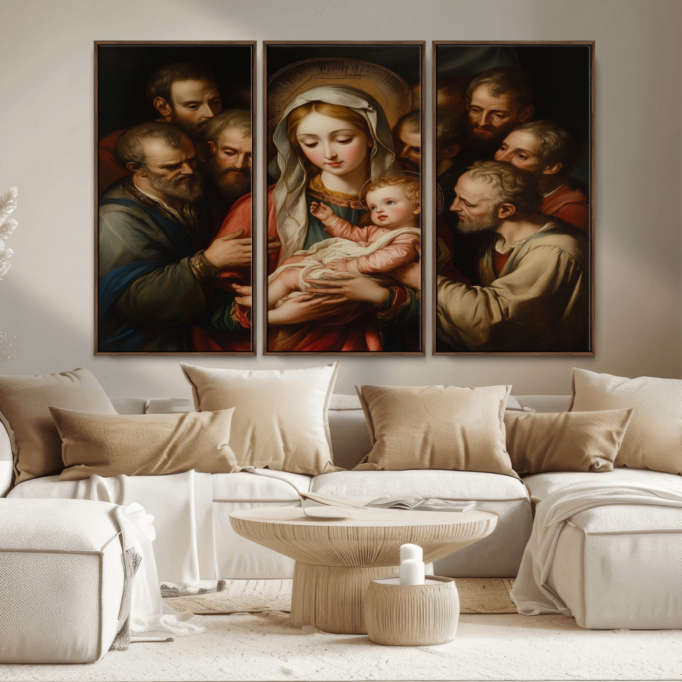 MGV-FC-48X32-3P - Religious Canvas Wall Art Print - Madonna and Child with Apostles Art Print - Classic Christian