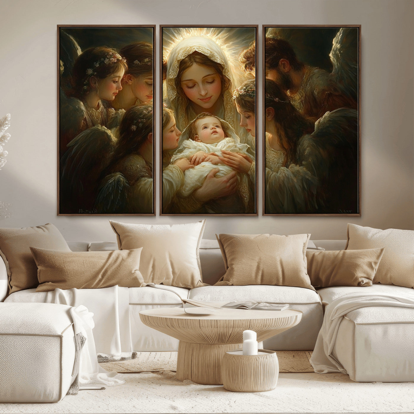 MGV-FC-48X32-3P - Mary Jesus Canvas Wall Art Print - Madonna and Child with Apostles Art Print - Classic Christian