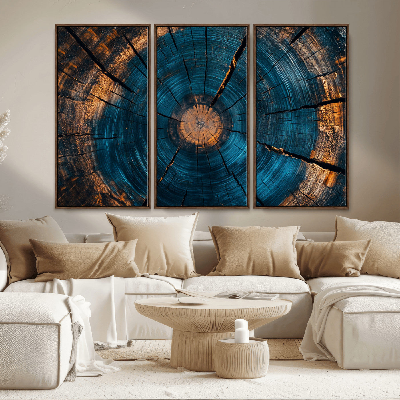 MGV-FC-48X32-3P - Abstract Tree Rings Wall Art Canvas Print - Wood Grain Rings Artwork Print - Nature Woodland Modern