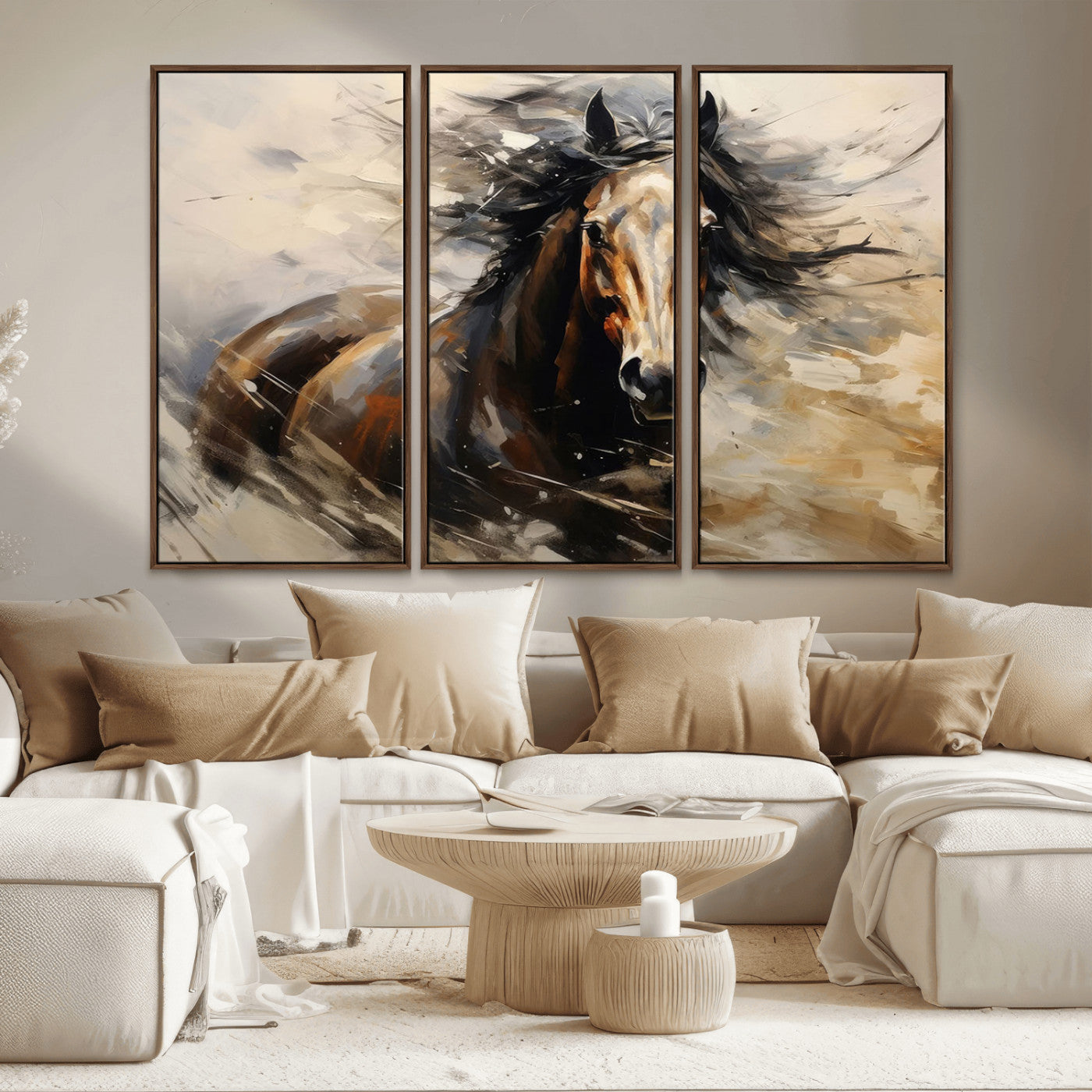 MGV-FC-48X32-3P - Abstract Wall Art Horse Print - Large Western Horse Canvas - Farmhouse Woodland Wall Art - Framed