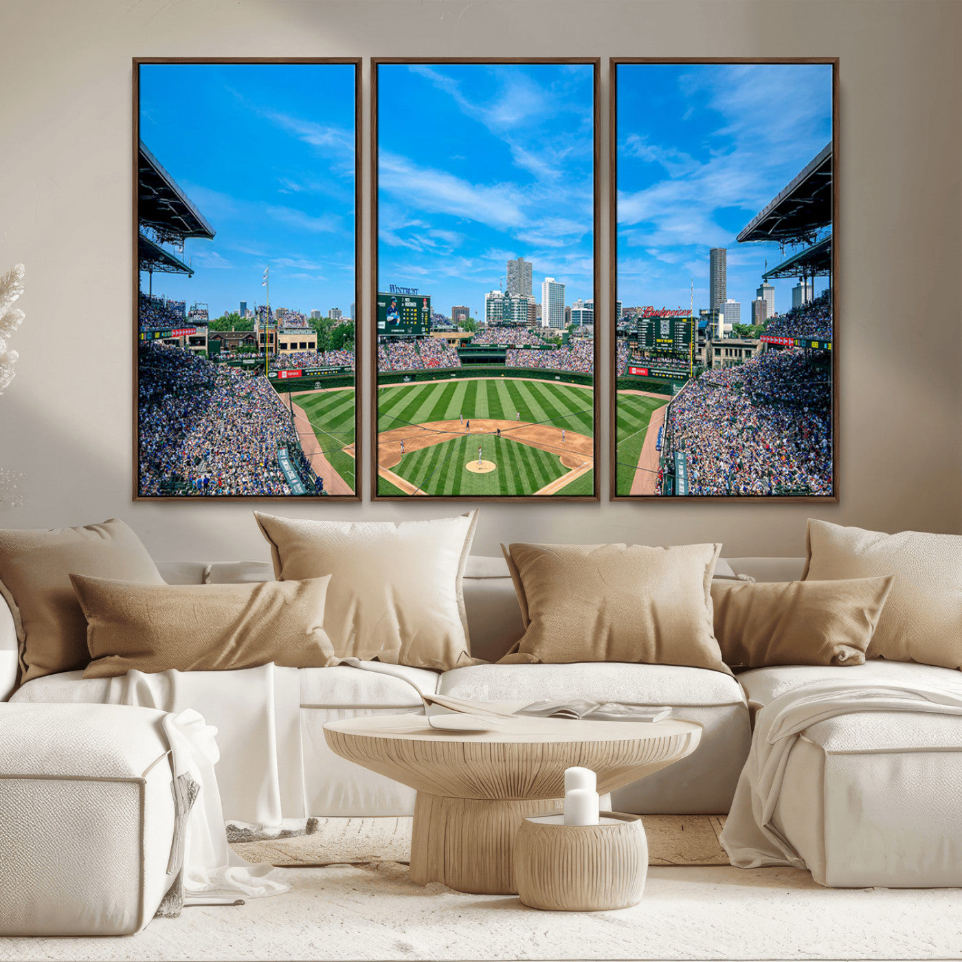 MGV-FC-48X32-3P - Wrigley Field Chicago Cubs Panoramic Art Multi Piece Canvas - Iconic Baseball Stadium Print for