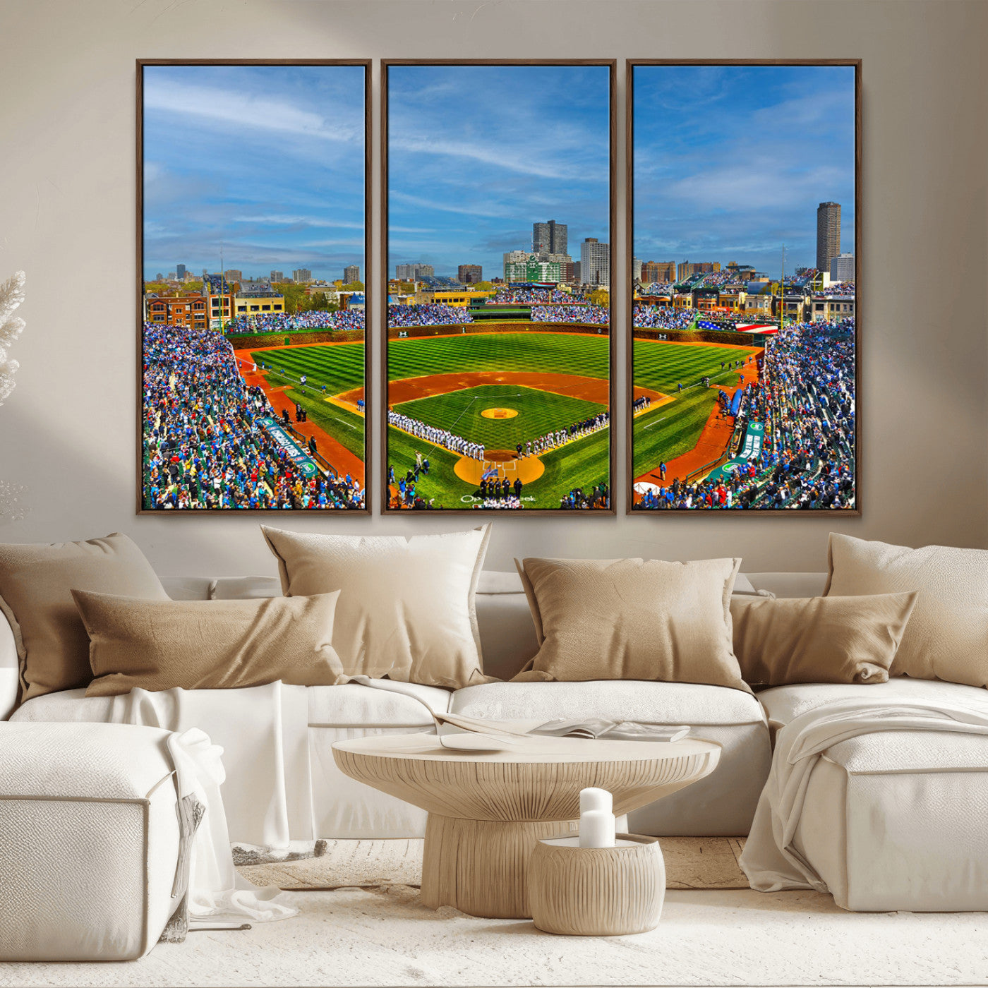 MGV-FC-48X32-3P - Wrigley Field Chicago Cubs Panoramic Multi Piece Canvas Wall Art - Iconic Baseball Stadium Canvas