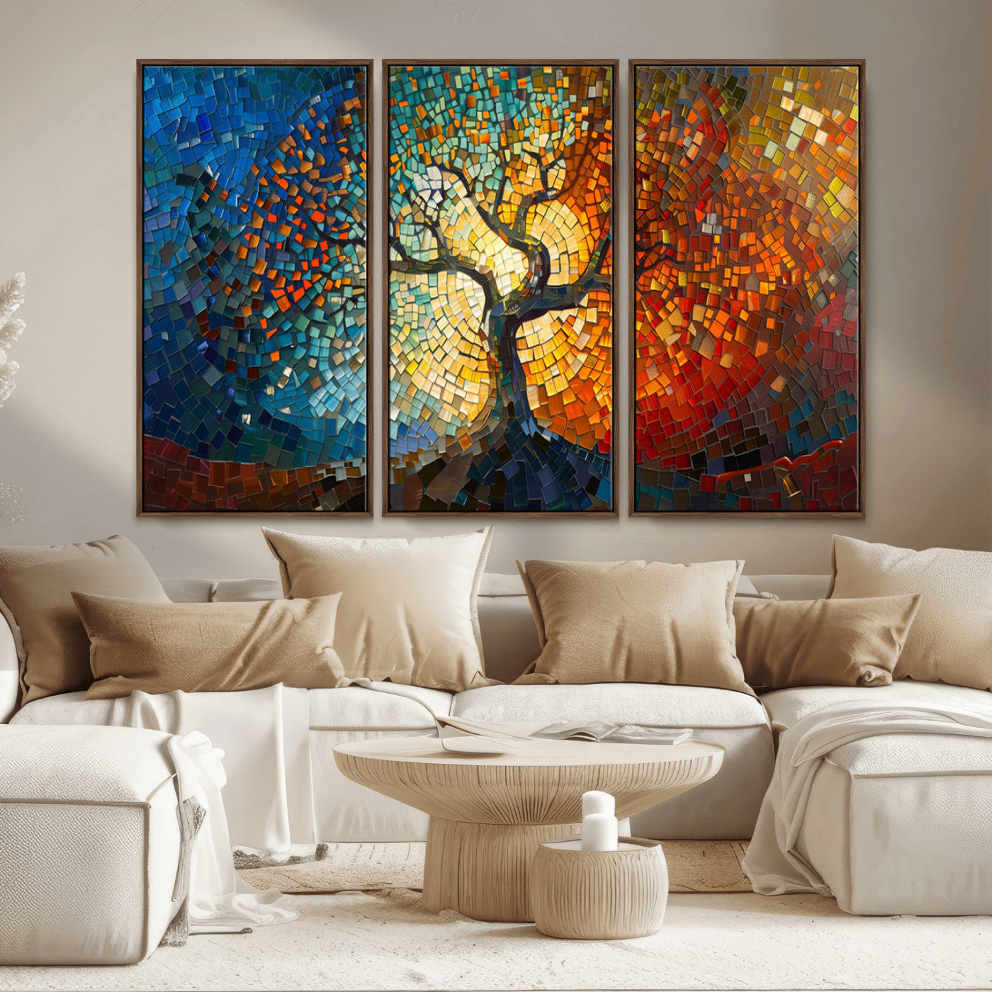 MGV-FC-48X32-3P - Yggdrasil Tree of Life Mosaic Stained Glass Wall Art Canvas, Yggdrasil Tree of Life Mosaic Canvas