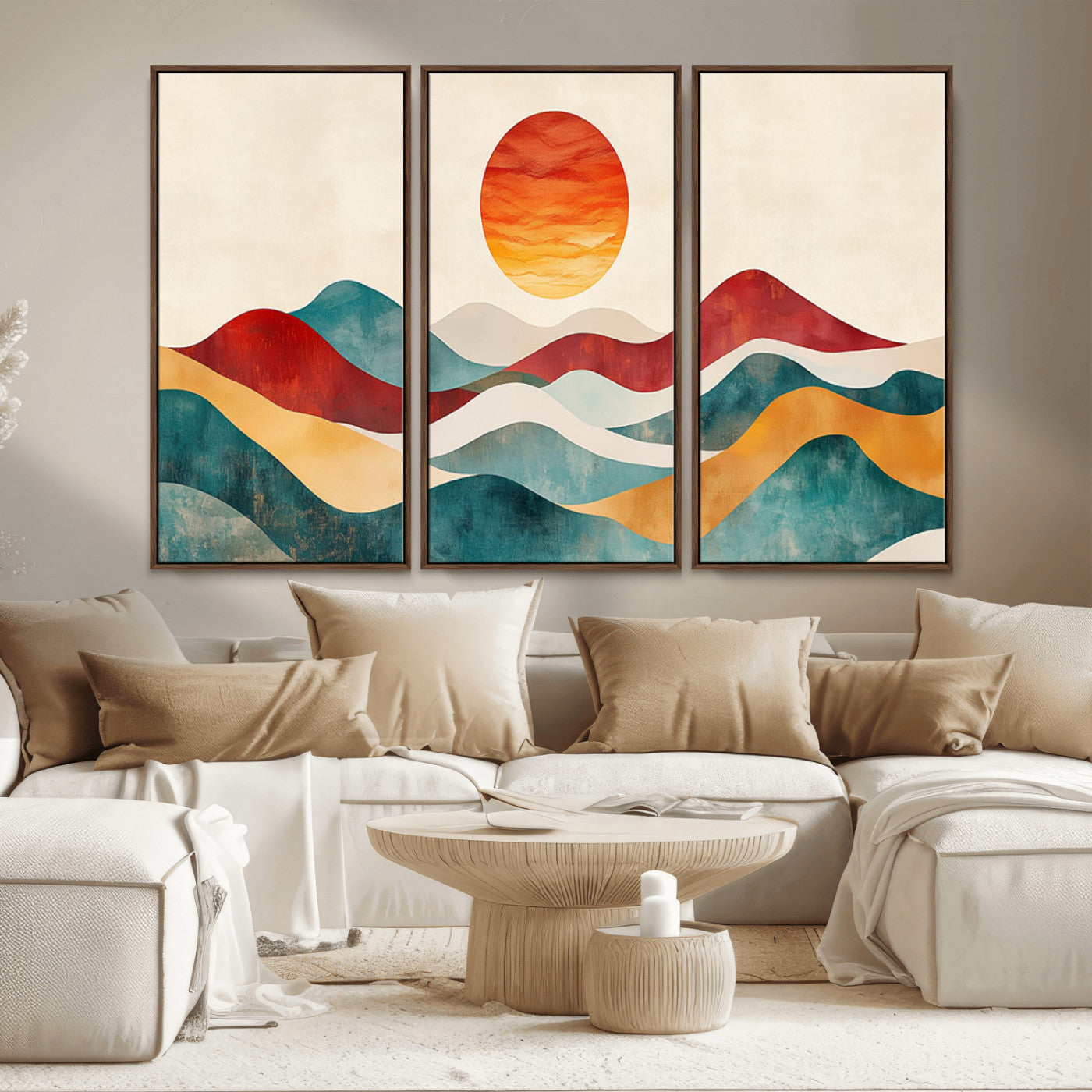 MGV-FC-48X32-3P - Southwest Mountain Canvas - Boho Triptych Wall Art - Rustic Woodland Nursery Decor - Abstract Nature