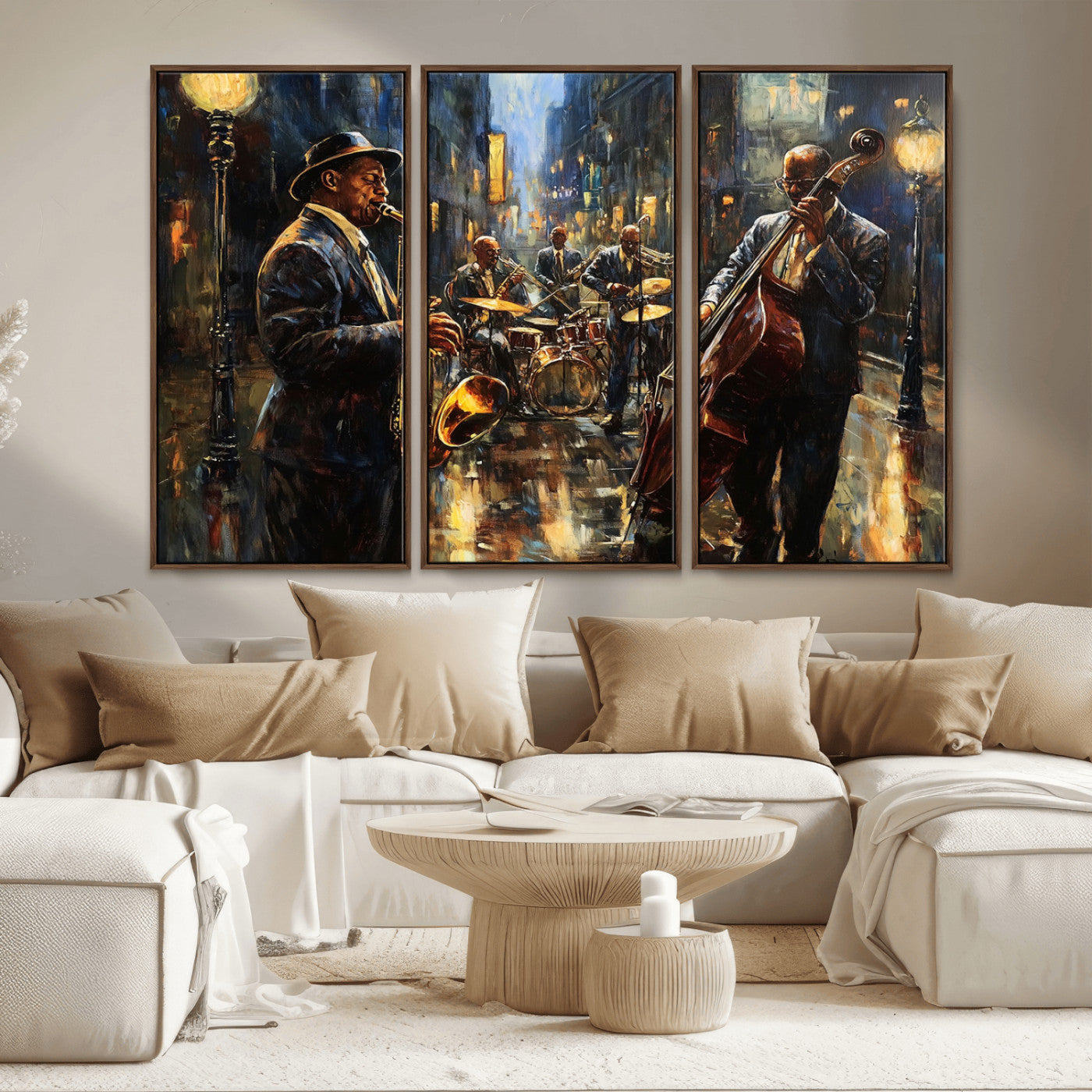 MGV-FC-48X32-3P - Jazz Canvas Wall Art Print - Abstract African American Music Art - Framed Posters for Living Room or