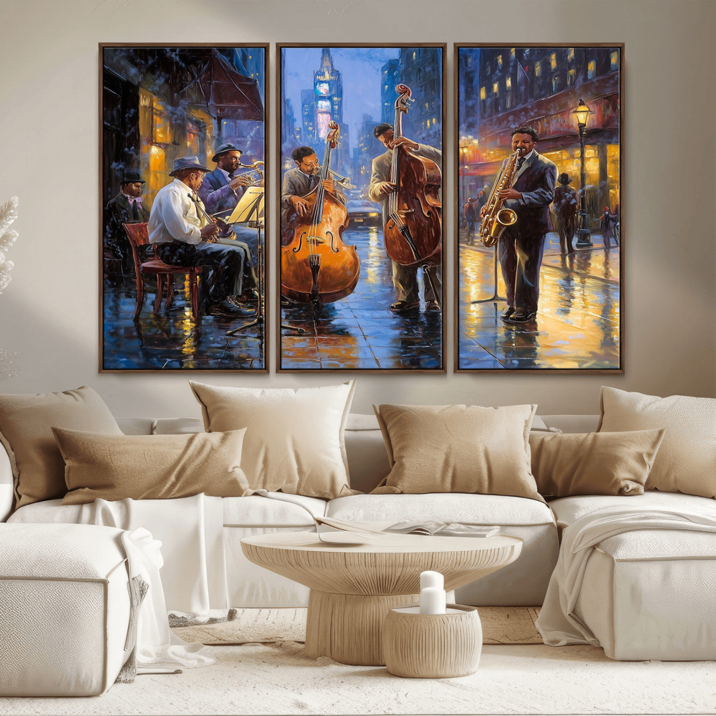 MGV-FC-48X32-3P - Colorful Jazz Wall Art - African American Music Canvas Print - Framed Abstract Music Poster for Home