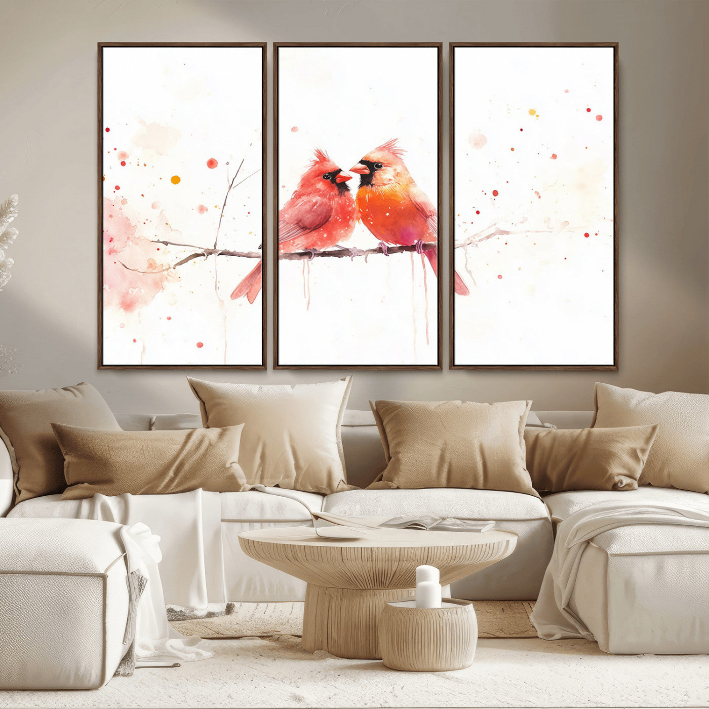 MGV-FC-48X32-3P - Cardinal Bird Canvas Wall Art - Male and Female Cardinal Print - Nature-Inspired Bird Wall Decor for