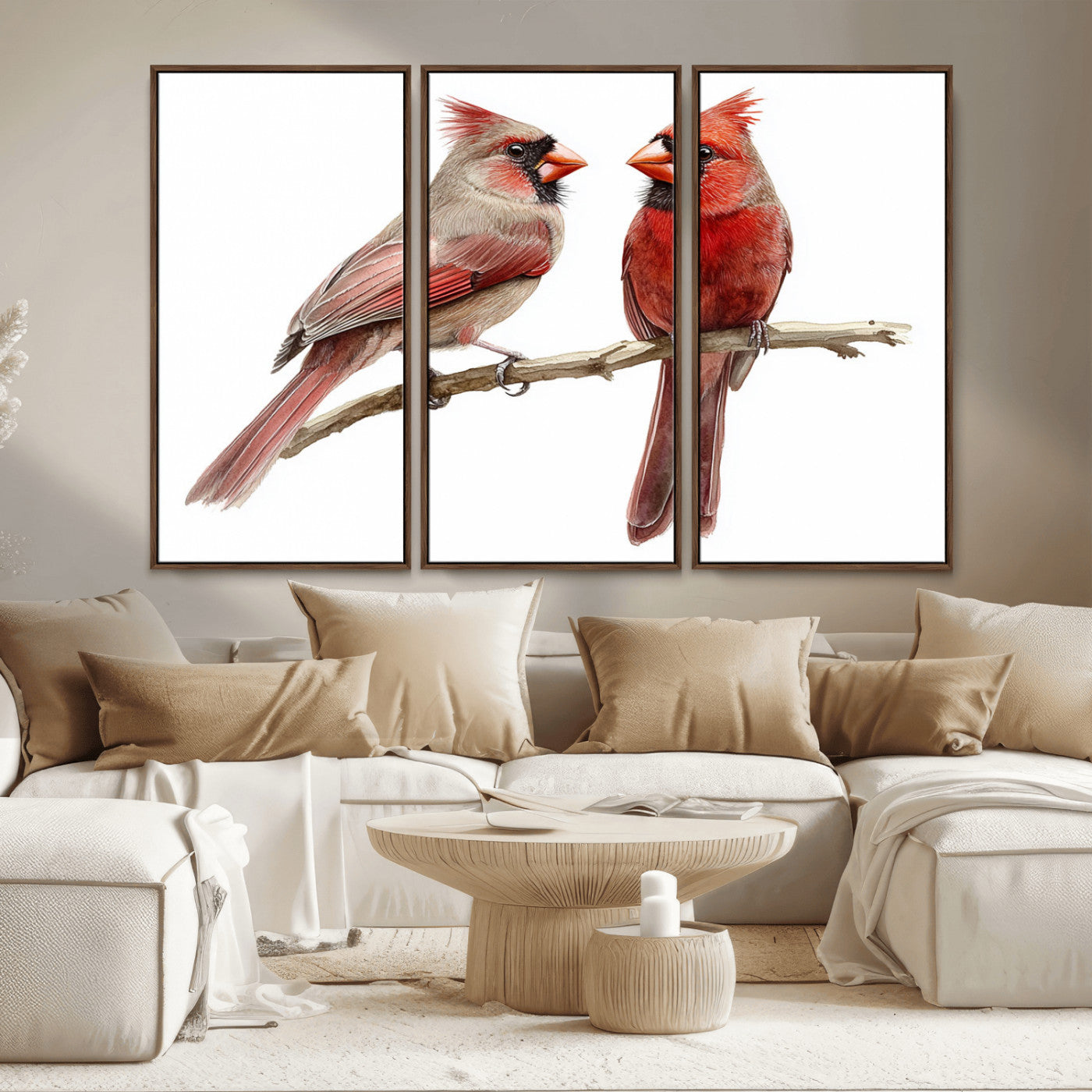 MGV-FC-48X32-3P - Cardinal Bird Canvas Wall Art - Male and Female Cardinal Print - Abstract Bird Wall Decor for Home -