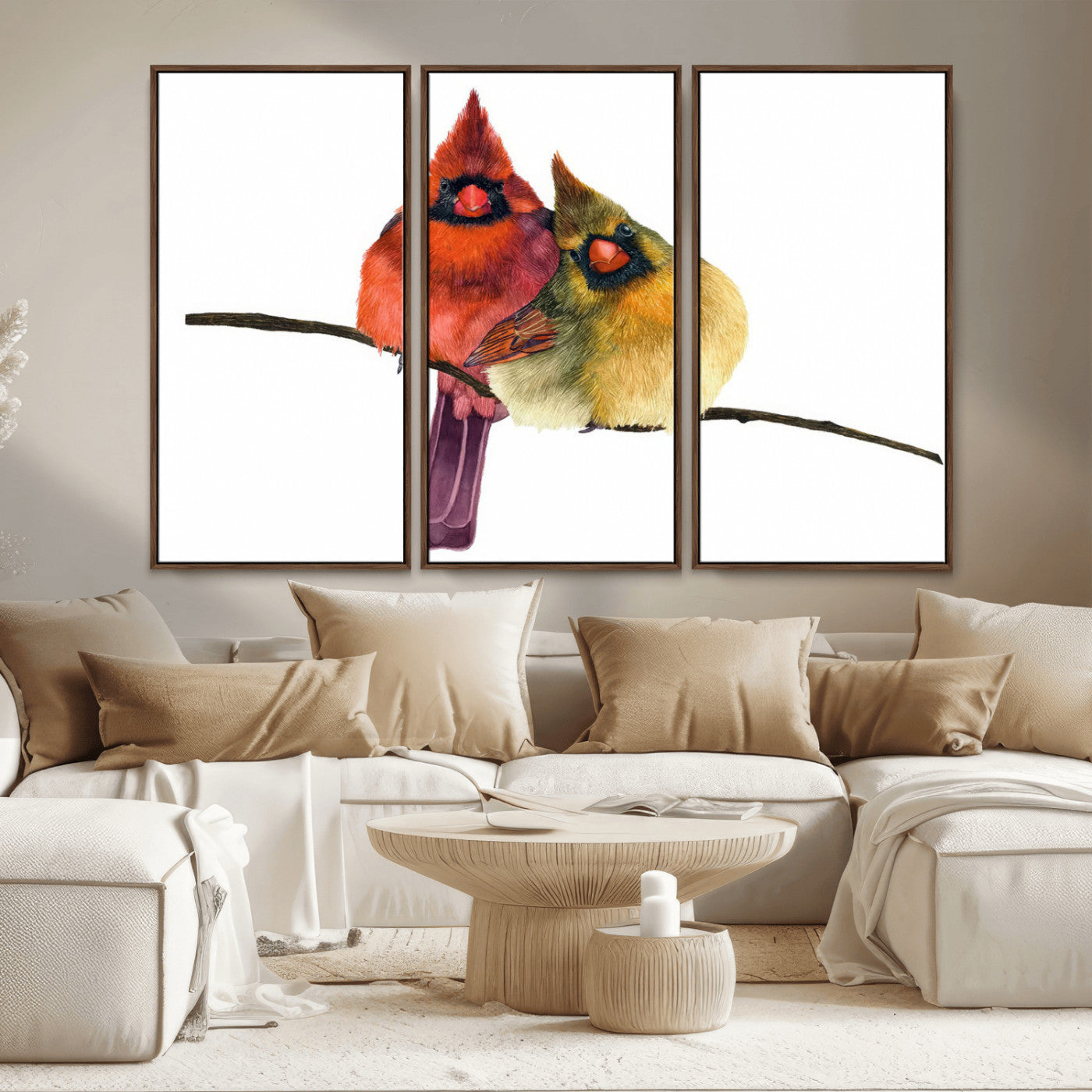 MGV-FC-48X32-3P - Cardinal Bird Canvas Wall Art - Male and Female Cardinal Print - Nature-Inspired Bird Wall Decor for