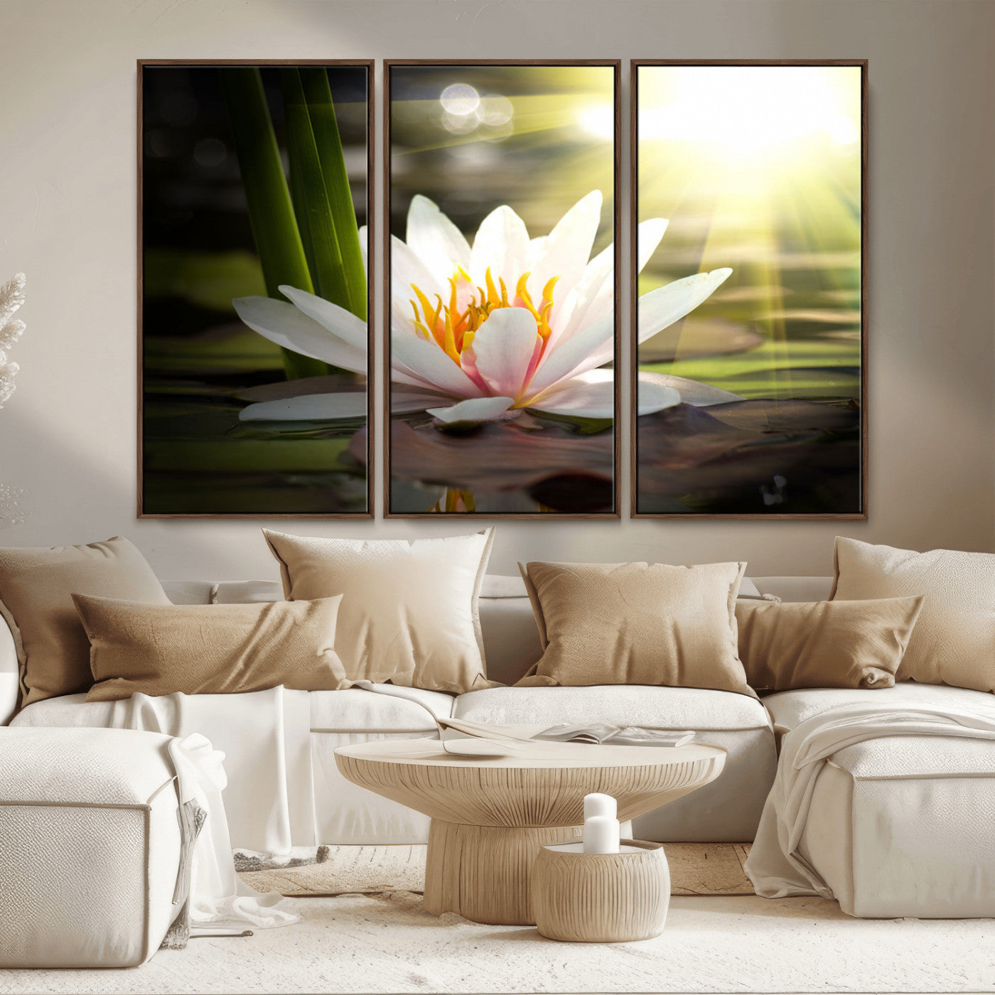MGV-FC-48X32-3P - Lotus Flower Wall Art Canvas Print, Water Lily Large Wall Art Canvas Print