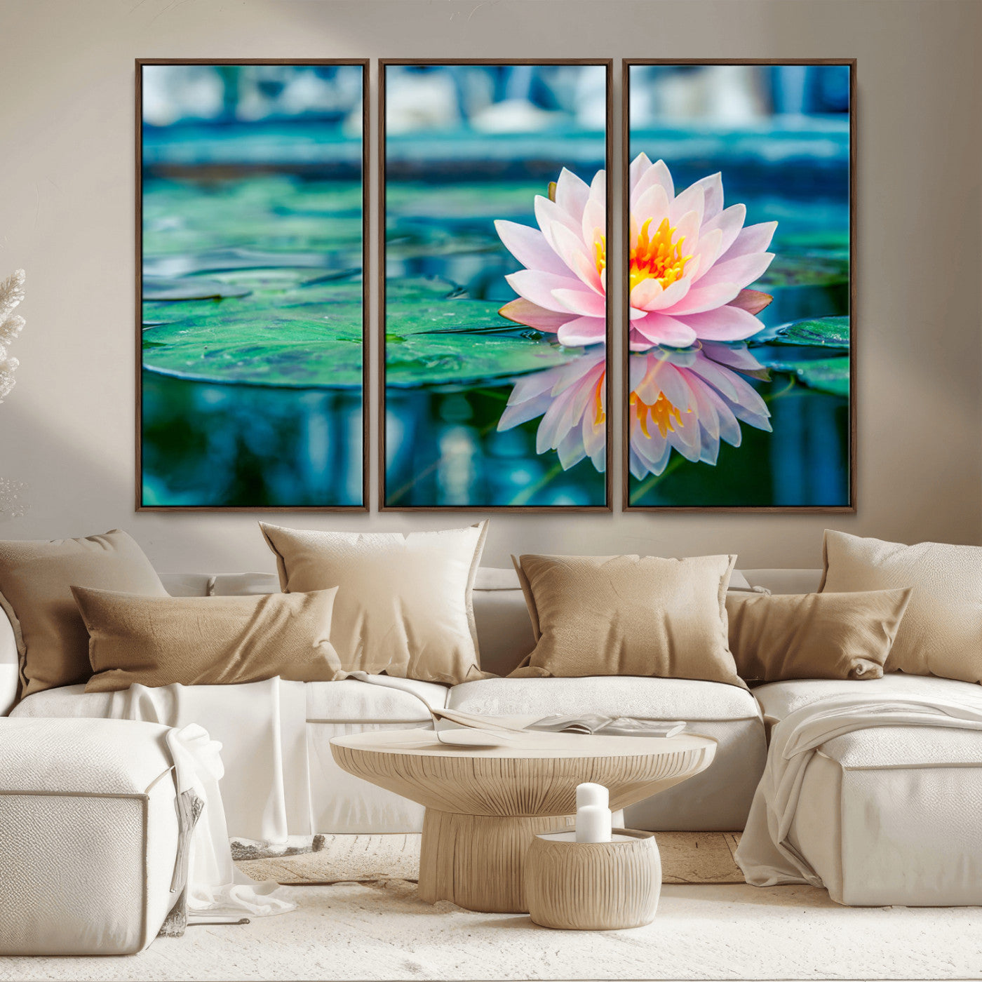 MGV-FC-48X32-3P - Lotus Flower Wall Art Canvas Print, Water Lily Large Wall Art Canvas Print for Yoga Room Decor,
