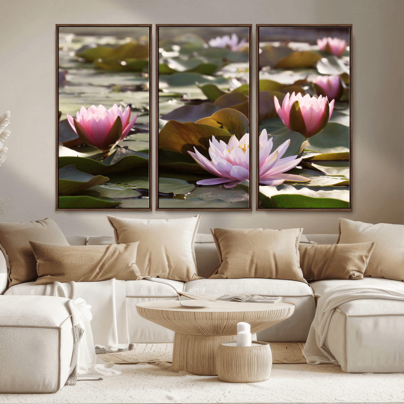 MGV-FC-48X32-3P - Lotus Flower Wall Art Canvas Print, Water Lily Large Wall Art Canvas Print for Yoga Room Decor,