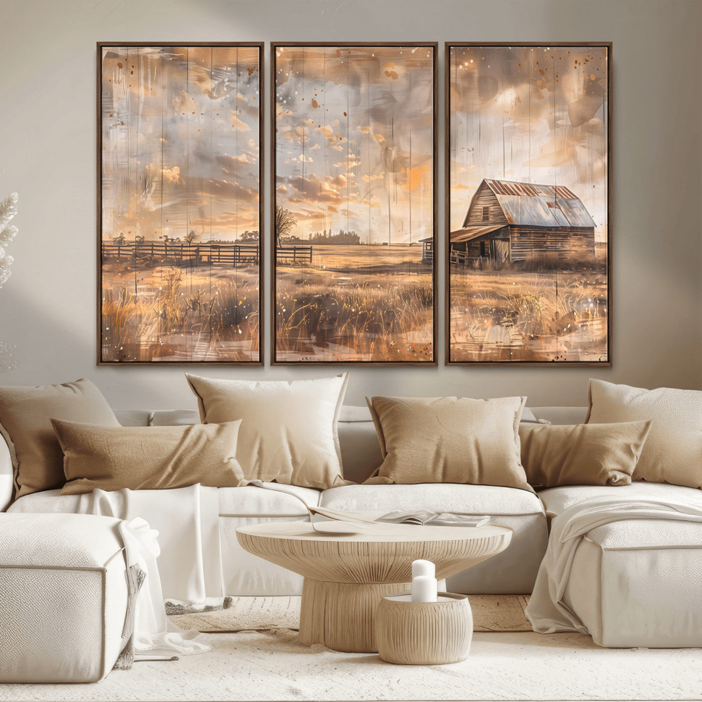 MGV-FC-48X32-3P - Rustic Farmhouse Wall Art Canvas Print | Barn and Field Canvas Print | Vintage Country Landscape