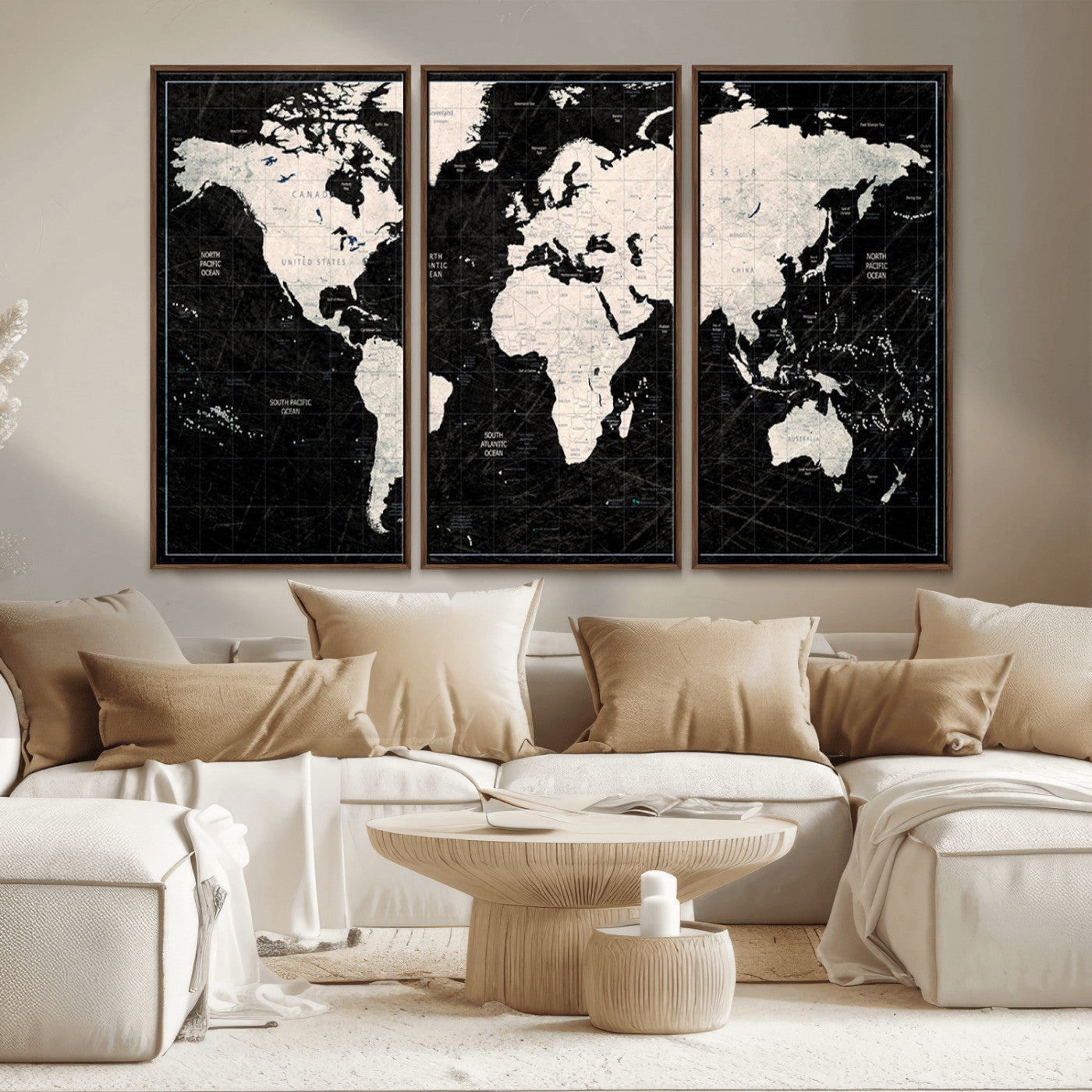 MGV-FC-48X32-3P - Push Pin World Map Canvas Print – Framed Wall Art for Couples to Track Their Travels – Anniversary