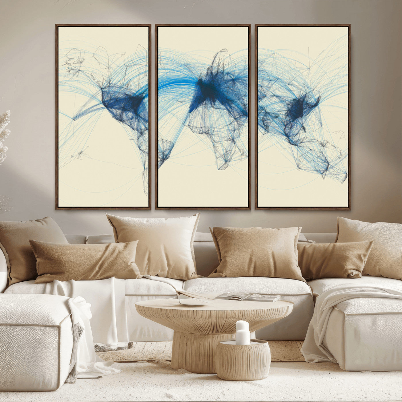 MGV-FC-48X32-3P - Flight Routes Map art Air Traffic Avi World Map with Blue Connections Canvas Wall Art – Modern