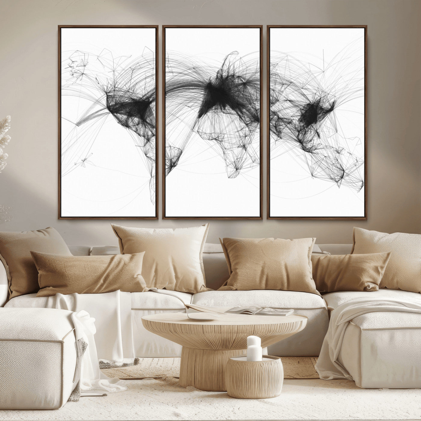 MGV-FC-48X32-3P - Flight Routes Air Traffic Map Canvas Wall Art - Framed - Ready to Hang