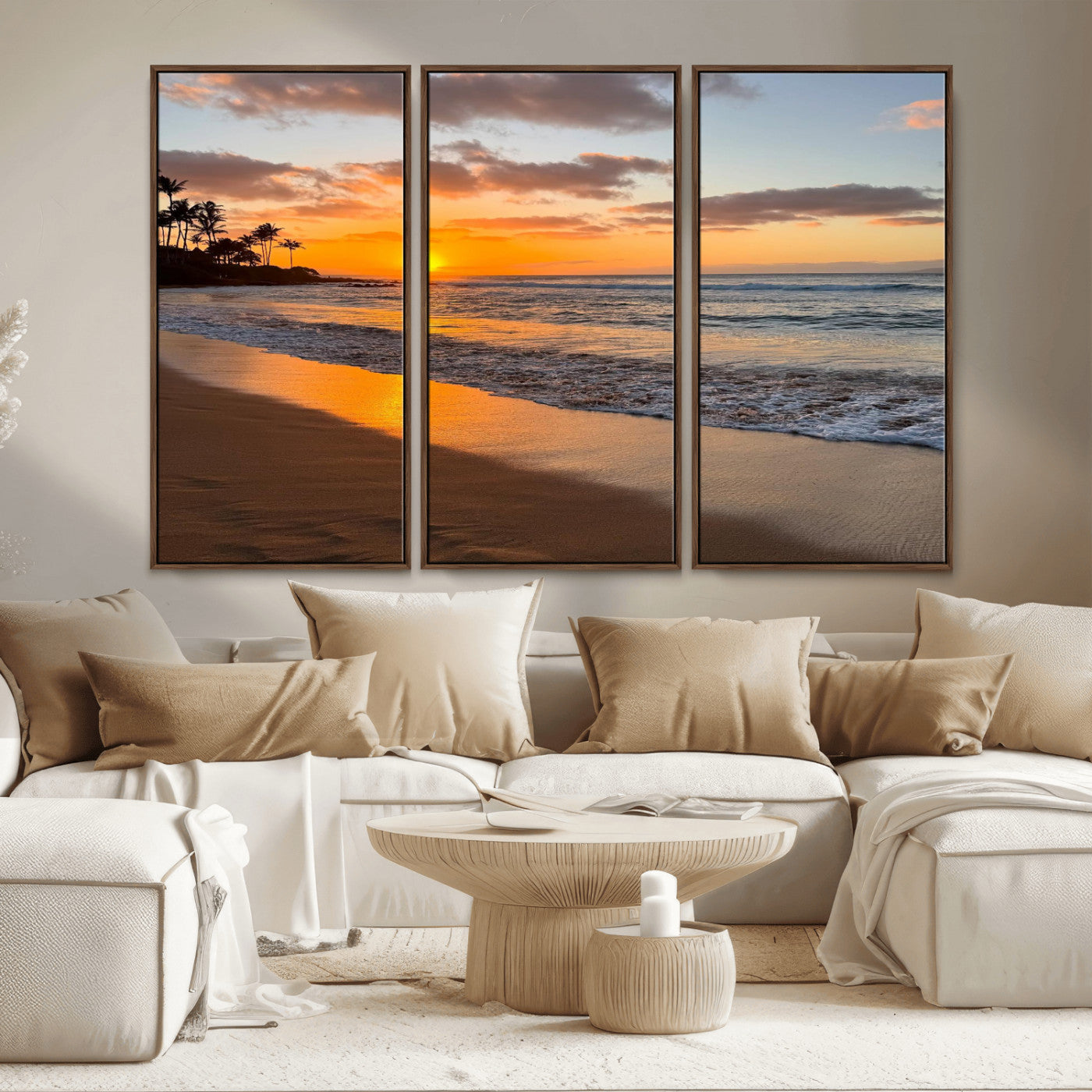MGV-FC-48X32-3P - Sunset Wall Art Print - Stunning Beach Sunset Canvas Artwork for Elegant Home or Office Coastal