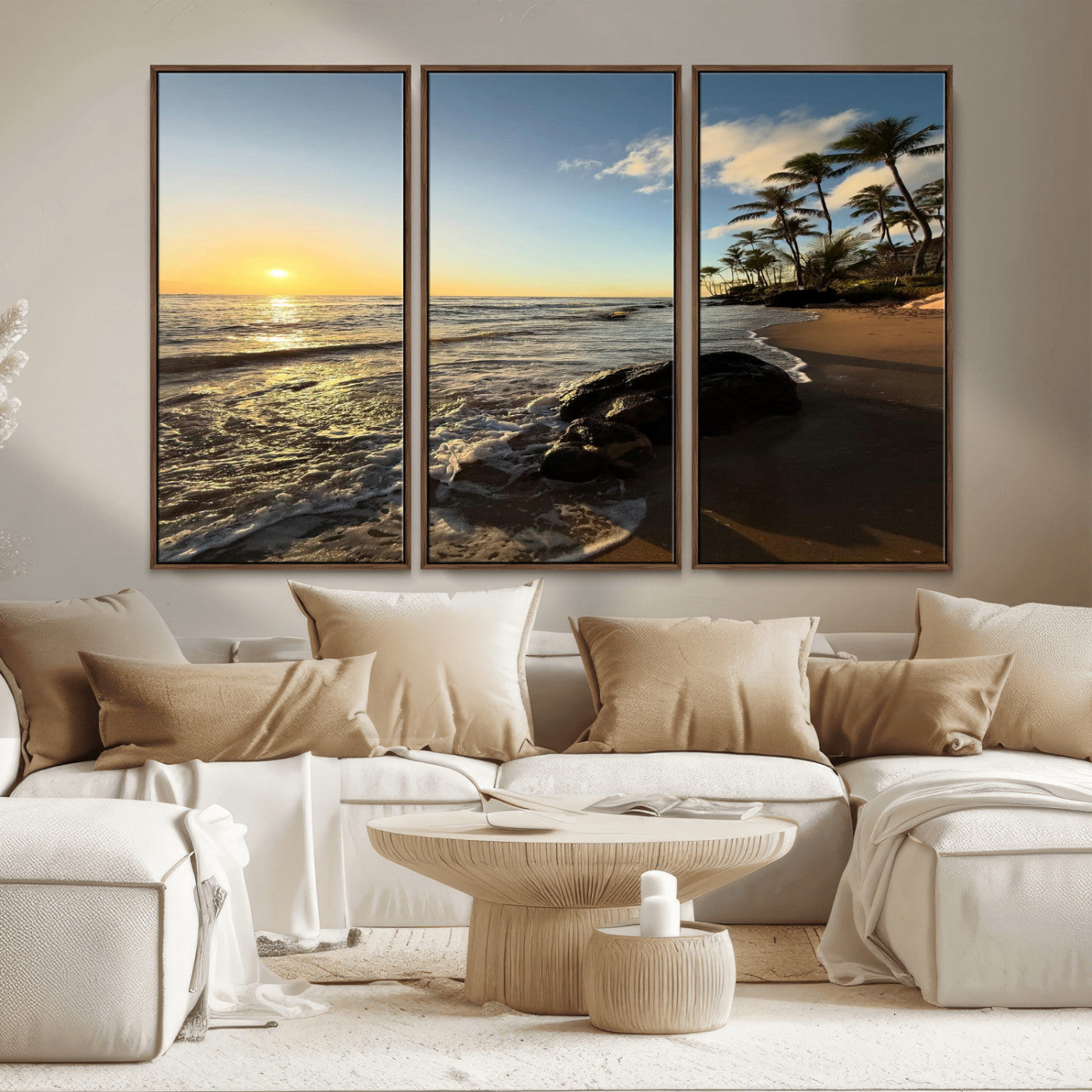 MGV-FC-48X32-3P - Tropical Beach Wall Art - Stunning Ocean Sunset Canvas Print with Palm Tree Design for Relaxing and