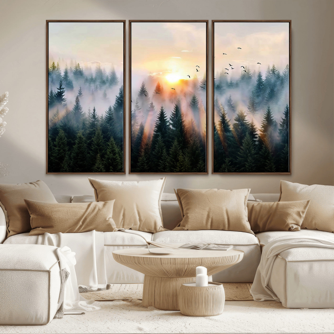 MGV-FC-48X32-3P - Abstract Forest Wall Art - Serene Nature Canvas Print with Misty Forest Design for Modern Home or