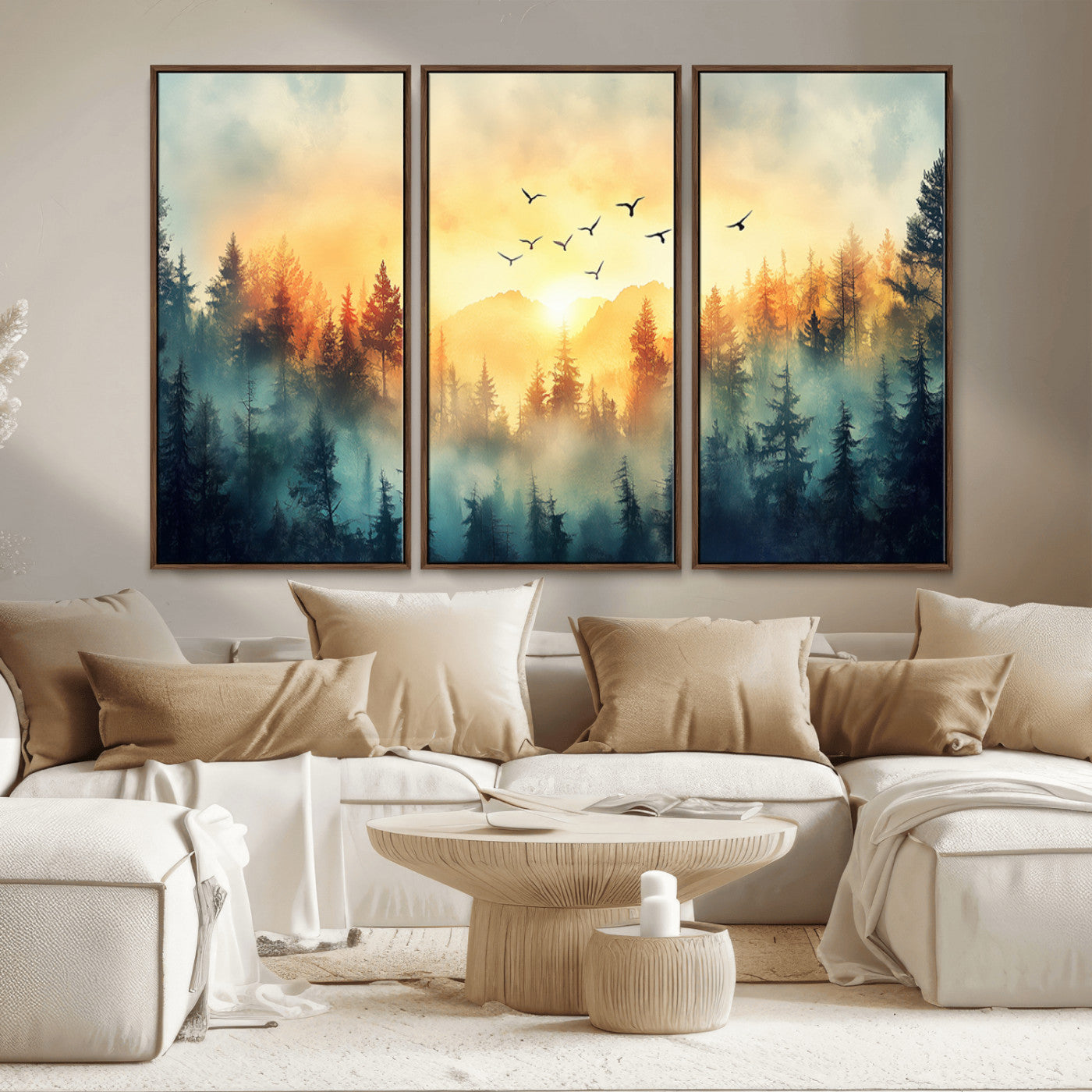 MGV-FC-48X32-3P - Abstract Forest Wall Art Print- Serene Nature Canvas Print with Misty Forest Design for Modern Home
