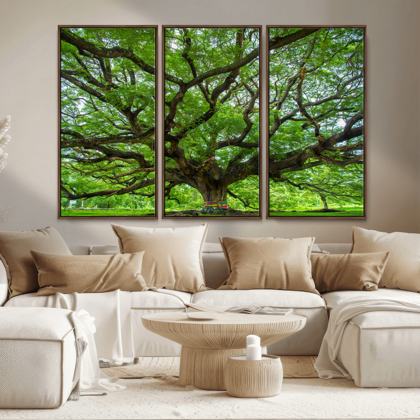 MGV-FC-48X32-3P - Oak Tree Wall Art Print, Forest Canvas Wall Art for Home and Office, Framed Angel Oak Tree Canvas