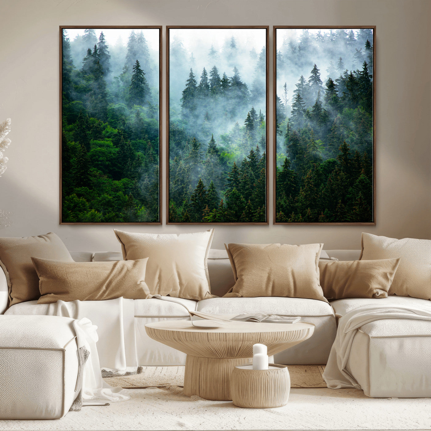 MGV-FC-48X32-3P - Misty Forest Art Wall Art Canvas Print, Framed Foggy Mountain Art Art Picture Print, Scenic Wall