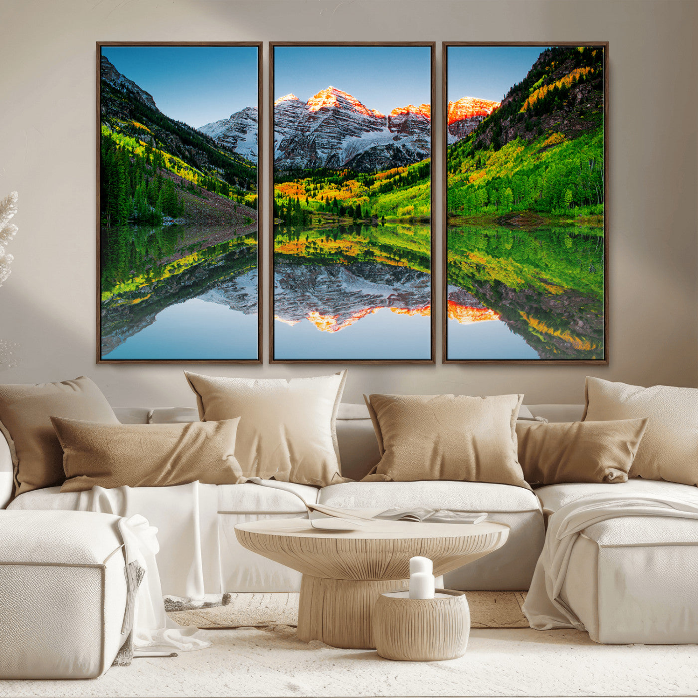 MGV-FC-48X32-3P - Maroon Bells Lake Print Wall Art – Majestic Colorado Mountain Landscape, Autumn Reflection,